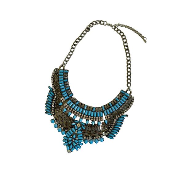 Full Tilt Amanda Silver and Turquoise Bib Style Boho Statement Necklace - Picture 6 of 6